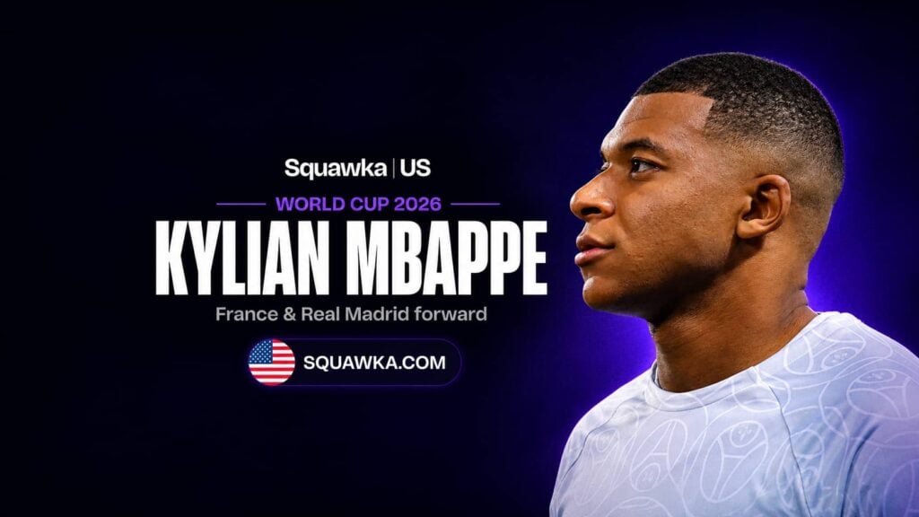 Kylian Mbappe, France and Real Madrid forward, on a Squawka World Cup 2026 graphic