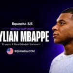Kylian Mbappe, France and Real Madrid forward, on a Squawka World Cup 2026 graphic