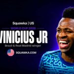Vinicius Jr, Brazil and Real Madrid winger, on a Squawka World Cup 2026 graphic