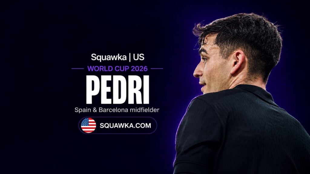 Pedri, Spain and Barcelona midfielder, on a Squawka World Cup 2026 graphic