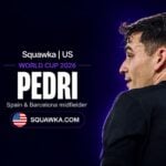 Pedri, Spain and Barcelona midfielder, on a Squawka World Cup 2026 graphic
