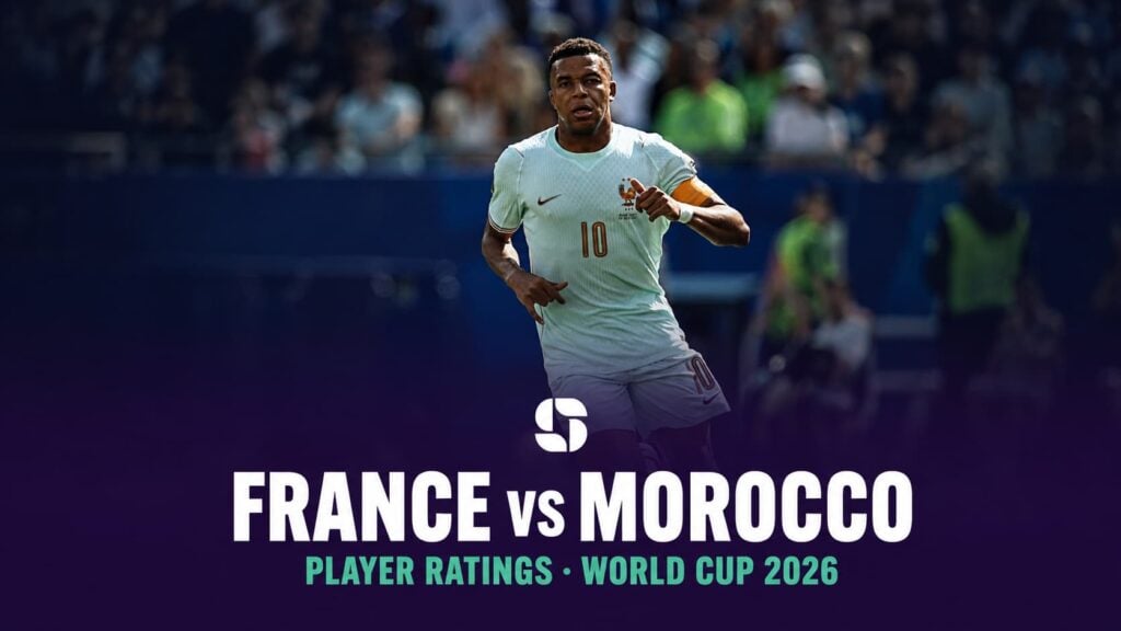 Kylian Mbappé of France in the pale-mint away kit during the World Cup 2026 quarter-final against Morocco.