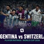 Argentina's Julián Álvarez celebrates with team-mates during the World Cup 2026 quarter-final against Switzerland.