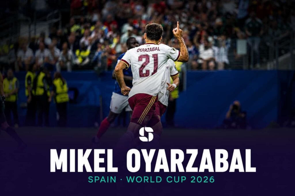 Spain's Mikel Oyarzabal in action during a World Cup 2026 match.