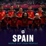 The Spain national football team line up before a World Cup 2026 match.