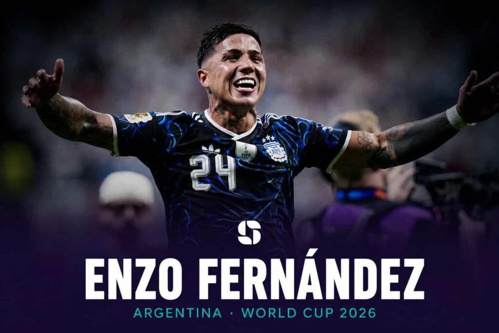 Argentina's Enzo Fernández in action during a World Cup 2026 match.