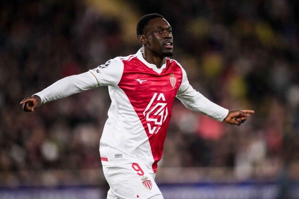 Folarin Balogun celebrates after scoring for Monaco in the Champions League