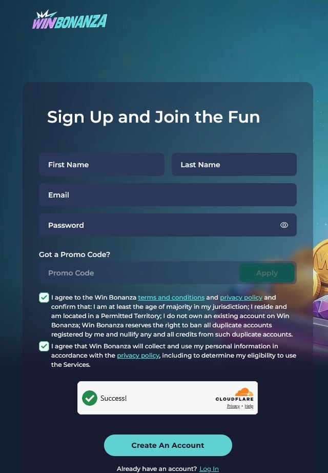 WinBonza Casino Registration
