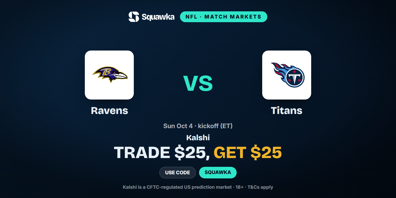 Ravens vs Titans: Kalshi Promo Code — Trade $25, Get $25