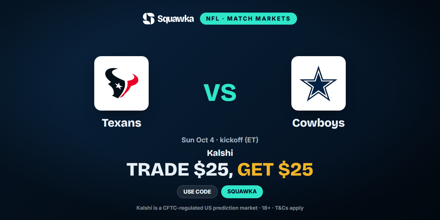 Texans vs Cowboys: Kalshi Promo Code — Trade $25, Get $25