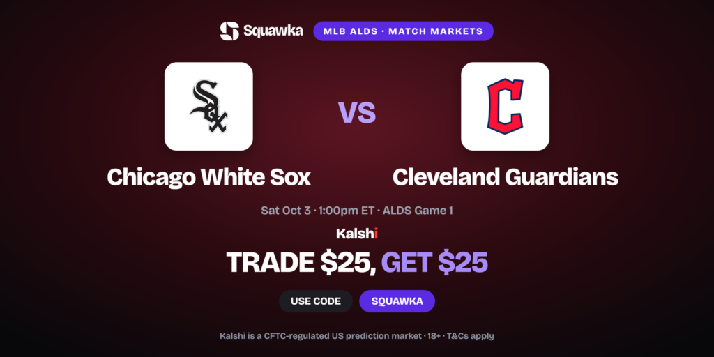 White Sox vs Guardians crests, MLB Division Series Game 1 Kalshi promo