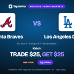Braves vs Dodgers crests, MLB Division Series Game 1 Kalshi promo