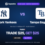 Yankees vs Rays crests, MLB Division Series Game 1 Kalshi promo