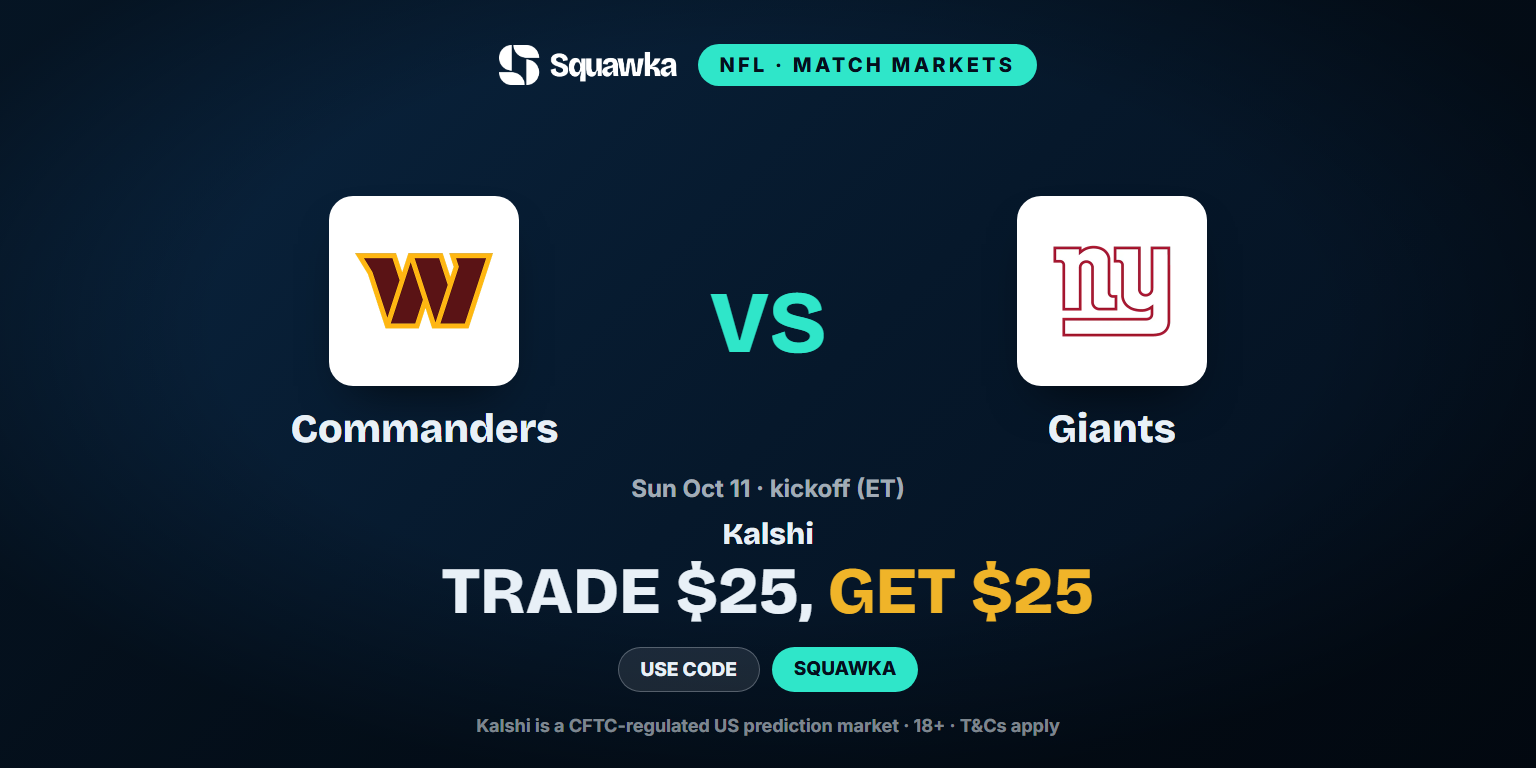 Commanders Vector Commanders vs Giants: Kalshi Promo Code — Trade $25, Get $25