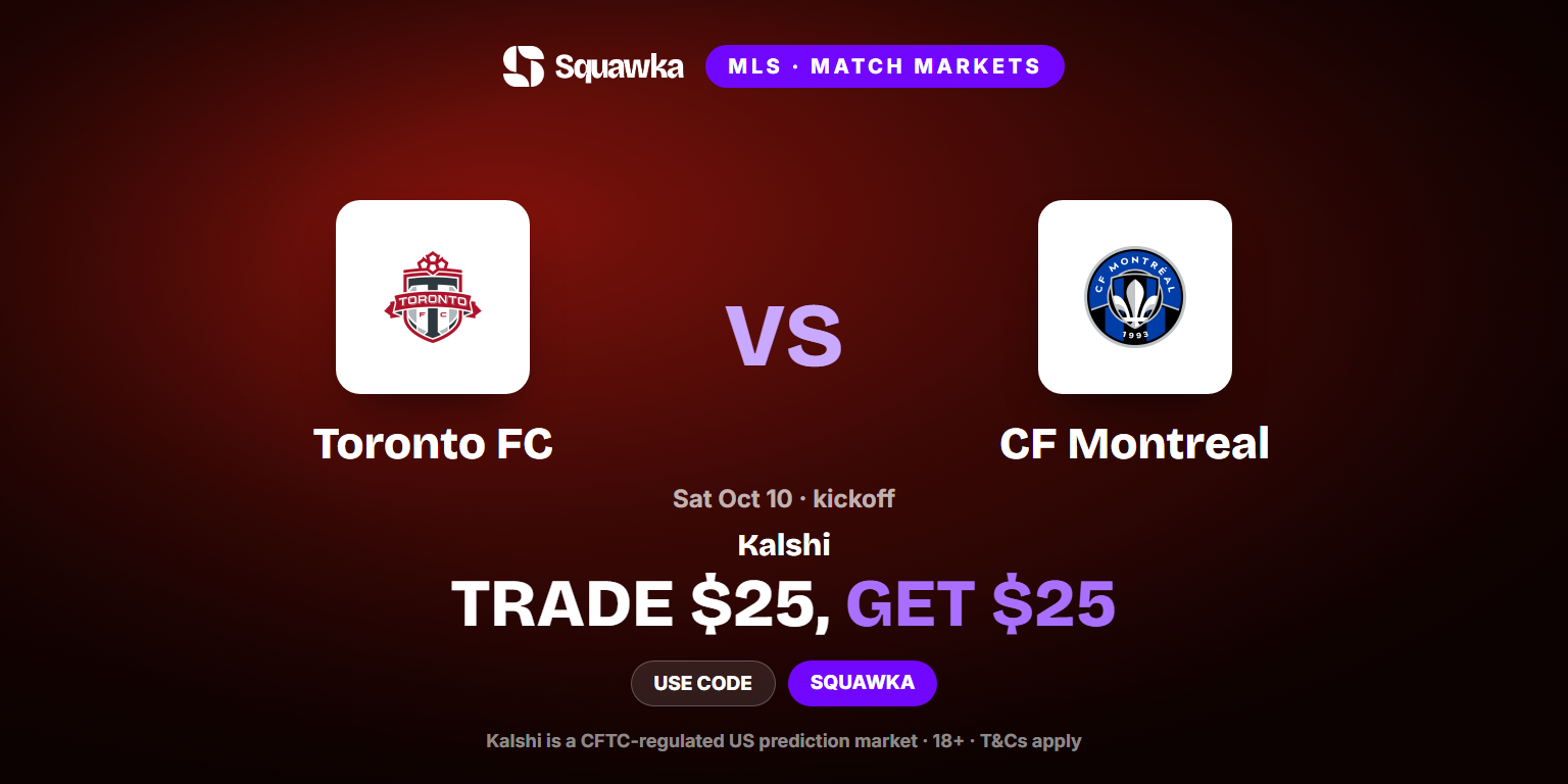 Tfc Code Signs Toronto FC vs CF Montreal: Kalshi Promo Code — Trade $25, Get $25