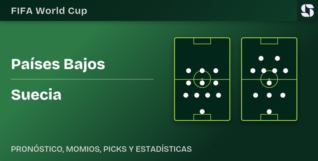 Gráfico de formación Países Bajos vs Suecia para el partido de la Jornada 2 del Grupo E del Mundial 2026 en el NRG Stadium