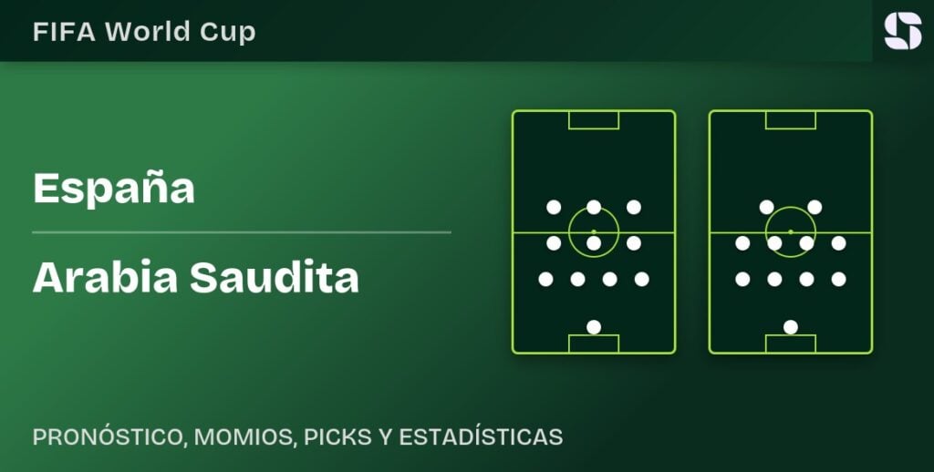 Gráfico de formación España vs Arabia Saudita para el partido de la Jornada 2 del Grupo G del Mundial 2026 en Mercedes-Benz Stadium de Atlanta.