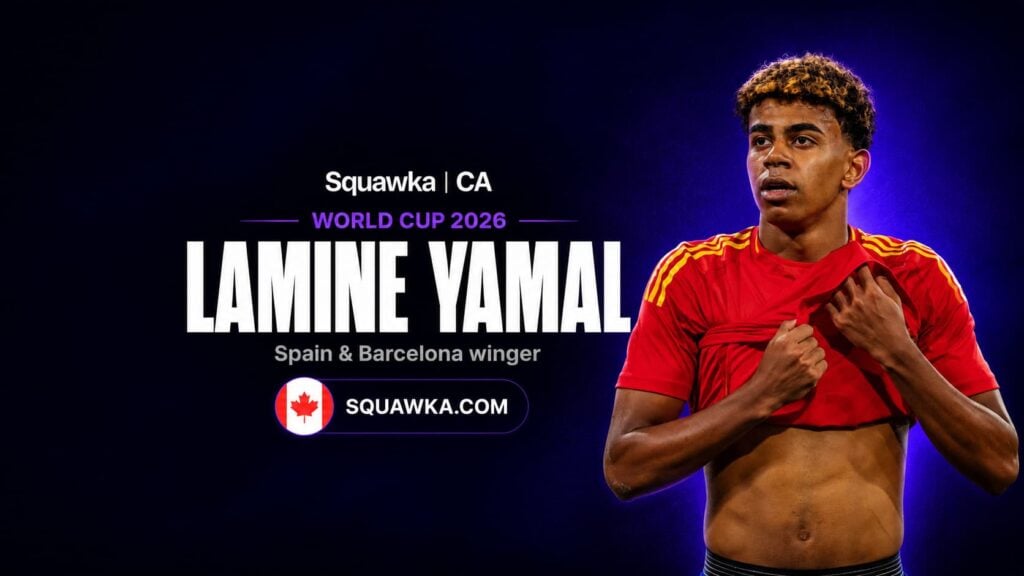 Lamine Yamal, Spain and Barcelona winger, on a Squawka World Cup 2026 graphic