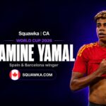Lamine Yamal, Spain and Barcelona winger, on a Squawka World Cup 2026 graphic