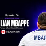 Kylian Mbappe, France and Real Madrid forward, on a Squawka World Cup 2026 graphic