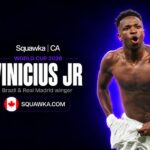 Vinicius Jr, Brazil and Real Madrid winger, on a Squawka World Cup 2026 graphic