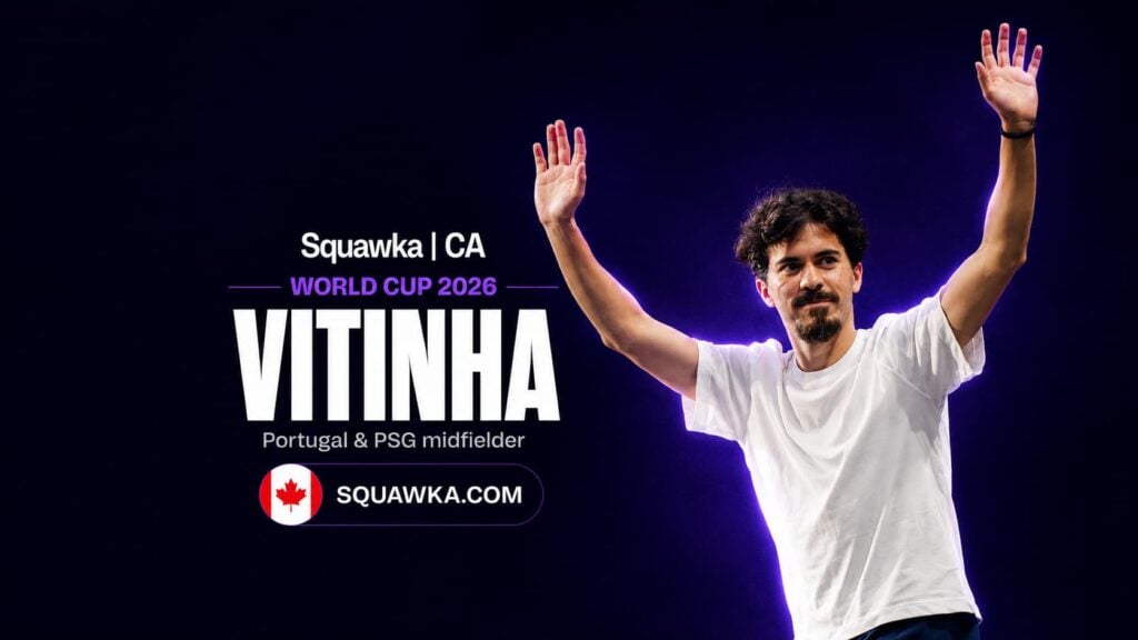 Vitinha, Portugal and PSG midfielder, on a Squawka World Cup 2026 graphic