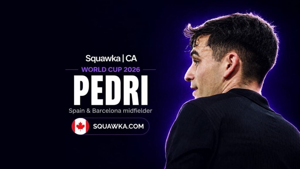 Pedri, Spain and Barcelona midfielder, on a Squawka World Cup 2026 graphic
