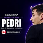 Pedri, Spain and Barcelona midfielder, on a Squawka World Cup 2026 graphic
