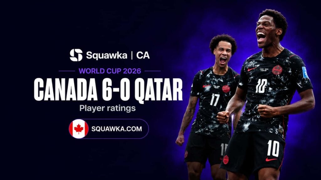 Jonathan David celebrates a goal in Canada's 6-0 World Cup 2026 win over Qatar