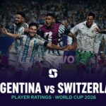 Argentina's Julián Álvarez celebrates with team-mates during the World Cup 2026 quarter-final against Switzerland.