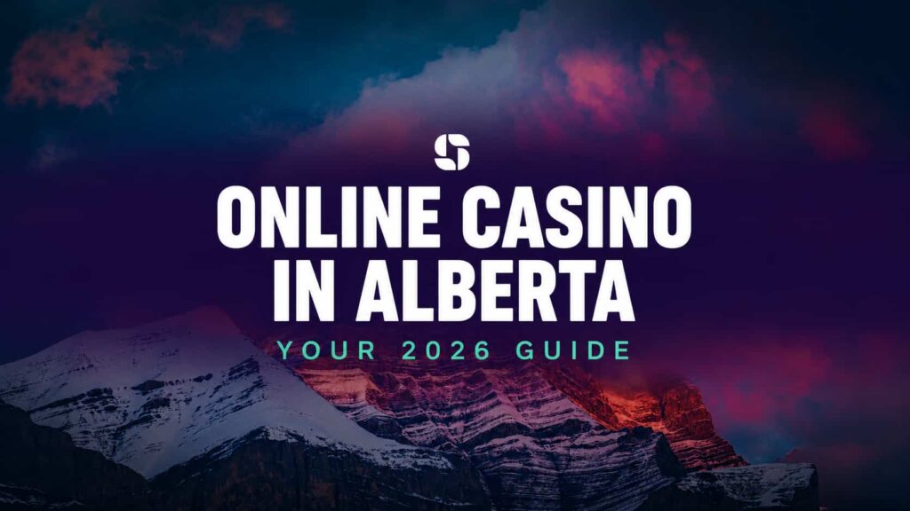 Squawka Canada banner over the Alberta mountains at sunset reading Online Casino in Alberta.