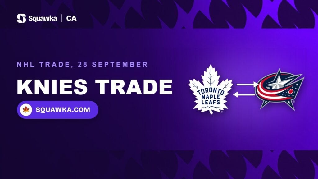 Toronto Maple Leafs and Columbus Blue Jackets logos: the Matthew Knies and Kirill Marchenko trade