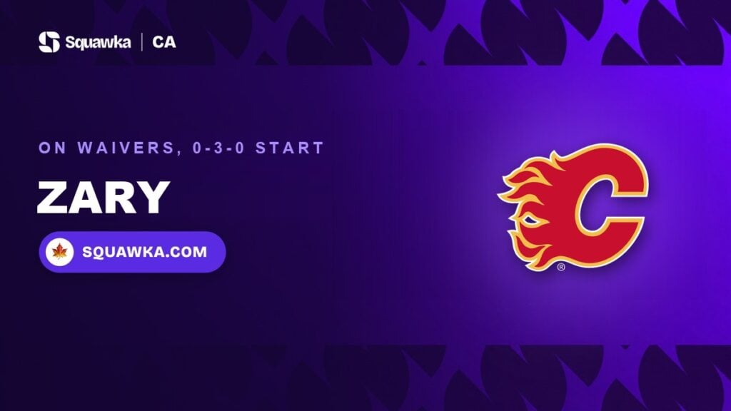 Calgary Flames logo: Connor Zary on waivers after a 0-3-0 start, October 2026