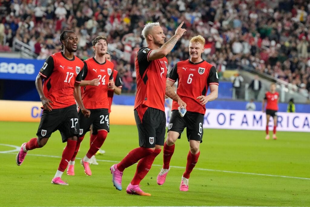 Marko Arnautović comemora pela Áustria na vitória sobre a Jordânia na Copa do Mundo 2026